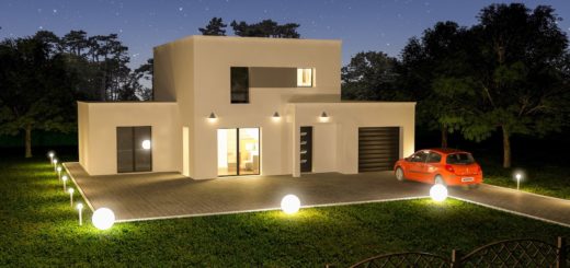 Maison contemporaine vue de nuit